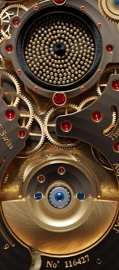 Steampunk-inspired wallpaper with intricate gears and golden accents.