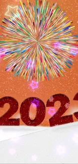 2023 New Year mobile wallpaper with colorful fireworks.