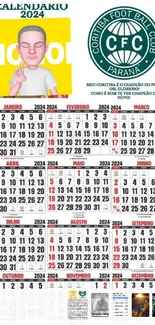 2024 calendar with Coritiba FC logo and monthly view.