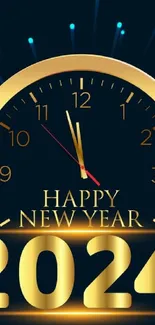 2024 New Year countdown clock with golden design.