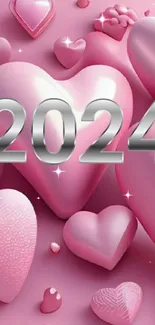 2024 wallpaper with pink heart design.