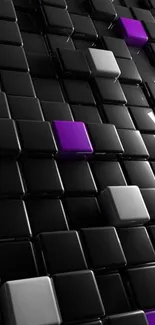 3D black cubes wallpaper with purple highlights.