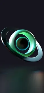 3D abstract wallpaper with blue and green rings on dark background.