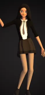 3D animated girl on a black background.