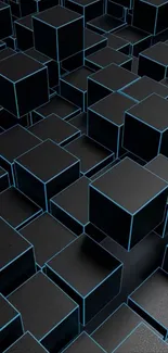 3D black cubes with glowing edges in a geometric pattern.