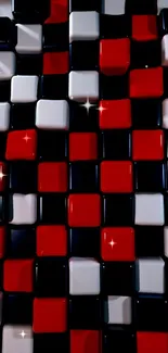 3D wallpaper with black, red, and white cubes in a glossy pattern.