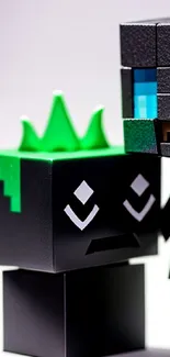 3D block characters with green accents in a stylized design.