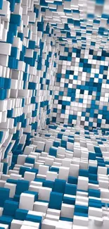 3D blue and white abstract blocks pattern creating depth.