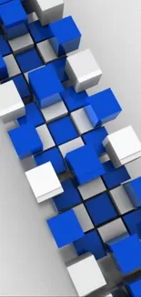 3D blue and white interlocking blocks wallpaper.