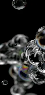 3D bubble wallpaper on black background, features reflective glass-like spheres.