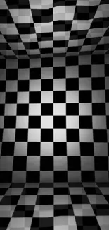 3D checkered illusion in black and white, creating a mesmerizing visual effect.