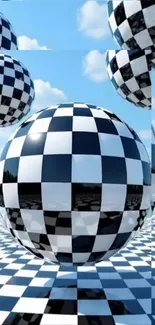 3D checkered spheres with blue sky background