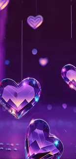 3D crystal hearts wallpaper in purple hues.