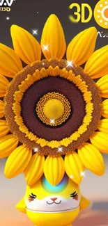 3D sunflower wallpaper with cute design.