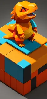 3D dinosaur design on a vibrant cubic background.