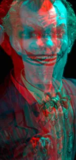 3D red-blue effect Joker art wallpaper with a mysterious and dynamic look.