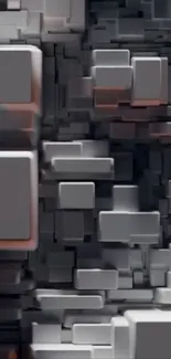 3D geometric abstract wallpaper with gray blocks.