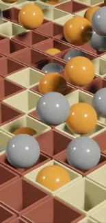 3D geometric ball pattern with colorful cubes.