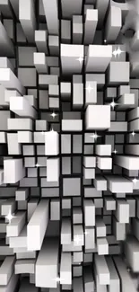 3D geometric blocks in monochrome style wallpaper.