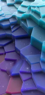 3D geometric abstract blue and purple wallpaper for mobile phones.