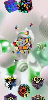 3D colorful cubes floating in abstract geometric art style.