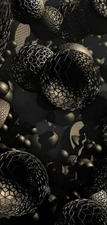 Intricate 3D geometric pattern with dark spheres and shadows.