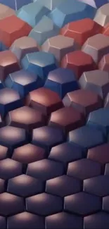 3D geometric pattern in blue and red hexagons