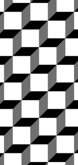 3D geometric pattern wallpaper with black, white, and gray cubes.