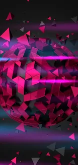 Mobile wallpaper featuring an abstract geometric magenta sphere on black background.