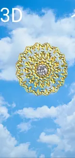 3D golden mandala with blue sky background wallpaper.