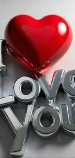 3D design with a red heart and metallic 'I Love You' text.