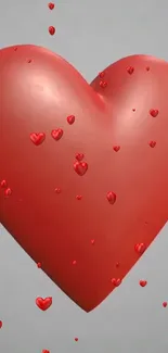 3D red heart with floating smaller hearts on a gray background.