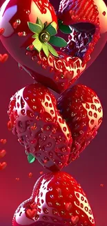 3D heart-shaped strawberries with a glossy finish in vibrant red.