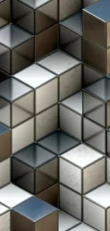 3D metallic cube wallpaper in silver and bronze.