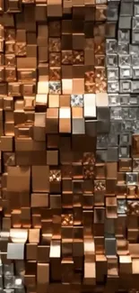 3D abstract metallic cubes in bronze and silver.