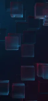 3D neon cubes wallpaper in blue and red hues