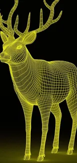 3D neon wireframe deer on a dark background.