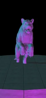 3D neon tiger standing on platform with pink and purple glow.