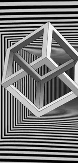 3D geometric optical illusion with striped background