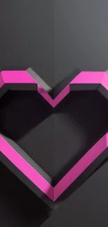 3D pink heart wallpaper with geometric design on black background.