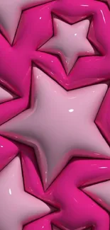 3D pink star wallpaper with glossy fuchsia texture.