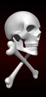 3D skull and crossbones mobile wallpaper with dark background.