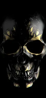 3D metallic skull on black background wallpaper.