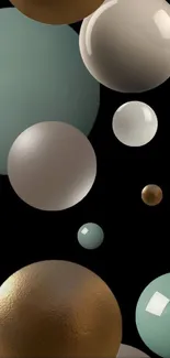 3D spheres with metallic and pastel colors on a black background.