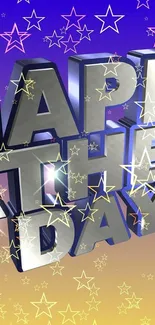 3D 'Happy Day' text with colorful stars.