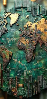 3D vintage world map with detailed textures.