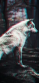 3D wolf standing in a mystical forest setting.