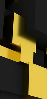 3D yellow and black cubes wallpaper design.