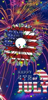 4th of July wallpaper with fireworks and American flag design.