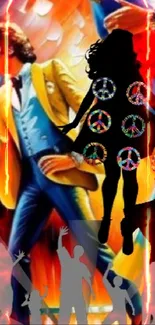 Retro 70's disco dance scene with vibrant colors.